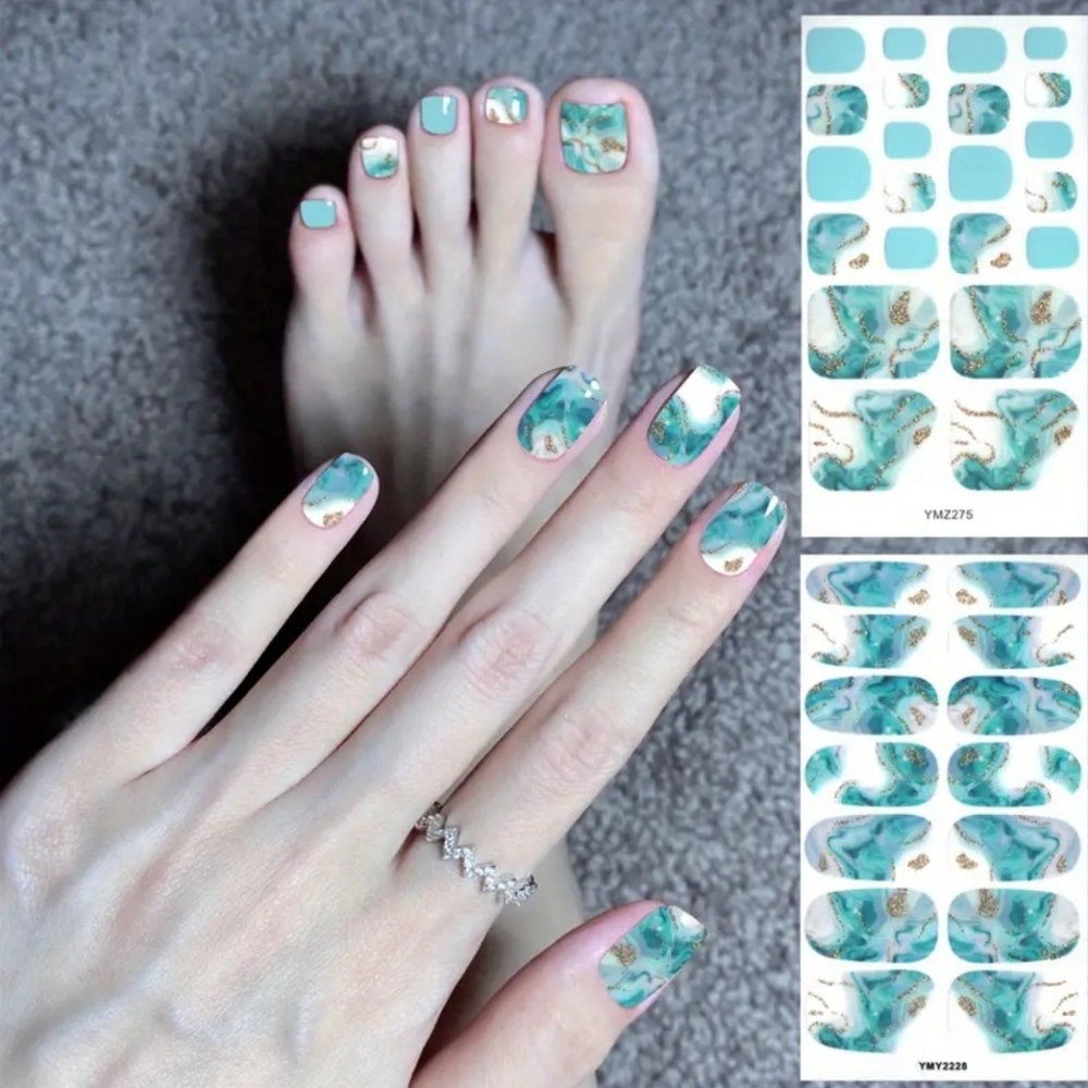 MATCHING FINGER AND TOE NAIL WRAPS SET. IN BLUE OR PINK.